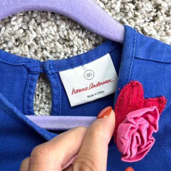 Hanna Andersson Dress Girls 2T Blue/Red/Pink Long Sleeve Tiered A-Line - Picture 2 of 6